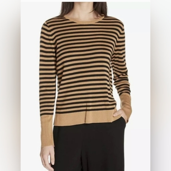 Eileen Fisher women M round neck sweater silk blend preppy striped french career - Picture 2 of 11